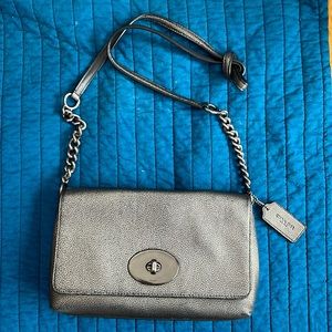 Coach bag. Metallic textured leather w/ gunmetal hardware. Shoulder or crossbody